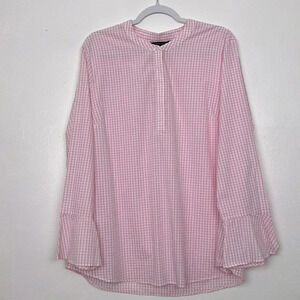 Banana Republic NWOT Women’s XL Gingham Flounce-Cuff Popover Long Sleeve‎ Blouse